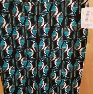 LuLaRoe Pencil Skirt with Teal, Black, White Bird Print